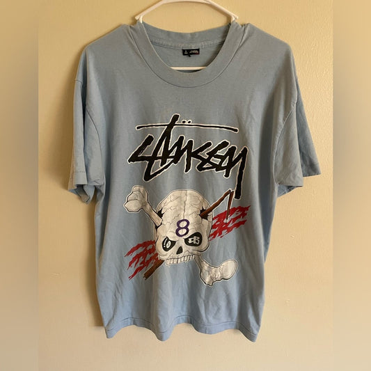 Vintage Stussy Graphic Skull and Cue Ball T-shirt