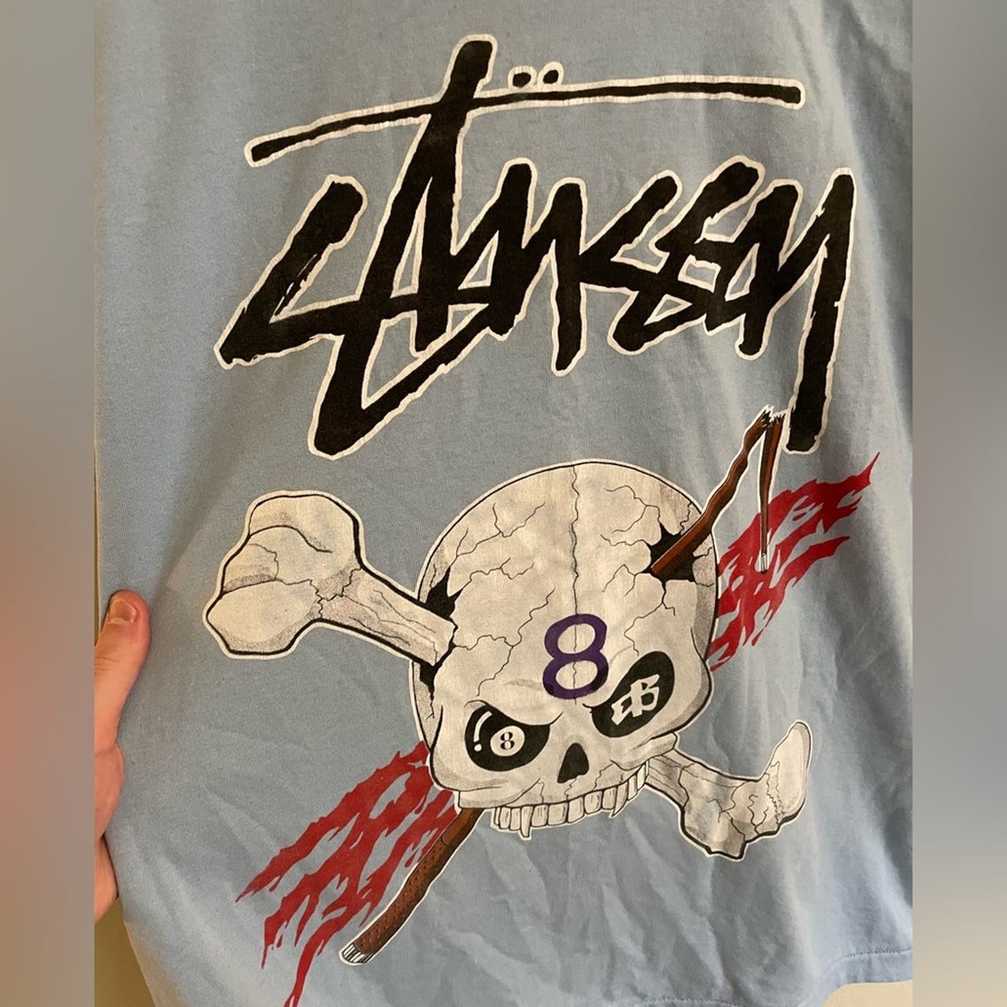 Vintage Stussy Graphic Skull and Cue Ball T-shirt